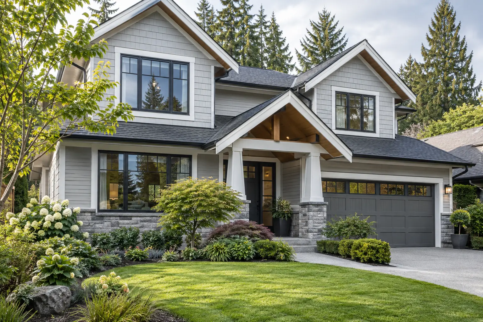 Well-maintained West Coast residential property with landscaped front yard